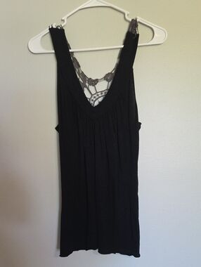 Intuitions Black Tank Top With Gray Crochet Back